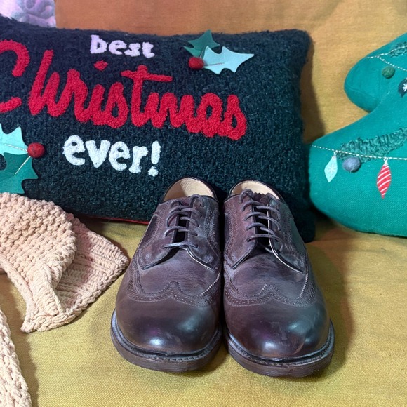 FRYE Mens Dark Brown Leather Wingtip Oxford Brogue Shoes Made in Mexico Size 8